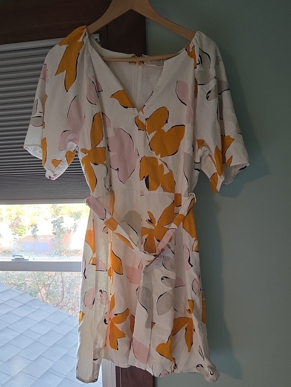 LOFT White Floral Belted Dress - Size 12